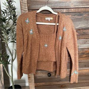 Hazel Moon tan knit cardigan tank top size small